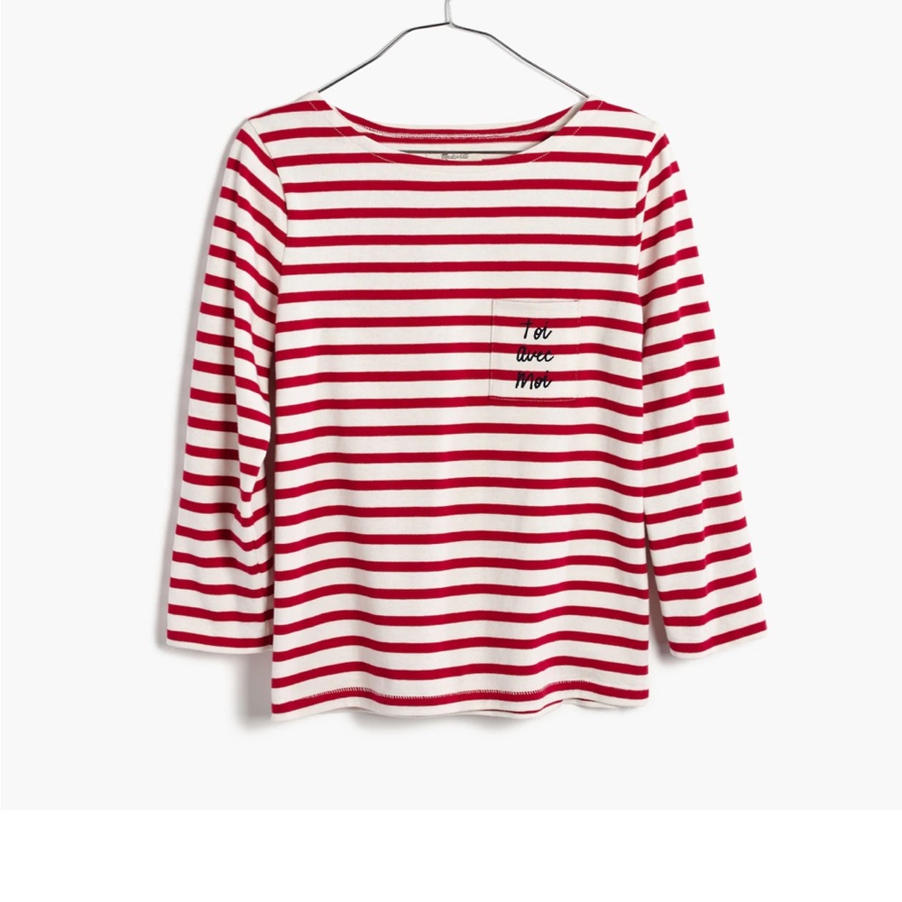Madewell et Sezane Red and White Striped 3/4 Length Sleeve Tee - Picture 4 of 8